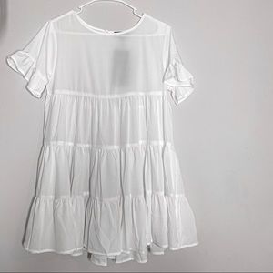 WHITE LAYERED SHIFT DRESS —